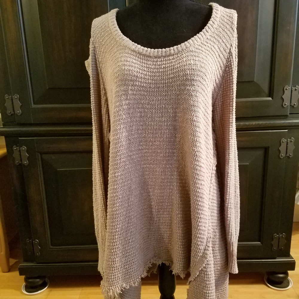 Cold Shoulders Frayed Seams Cotton Tunic